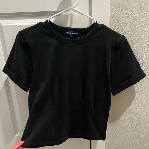 Veronica Beard Ankara Black Short Sleeve pleated waist Tee xs NWT - Picture 6 of 7